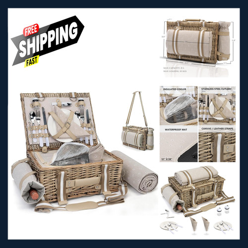Picnic basket wicker 19pcs - picnic,