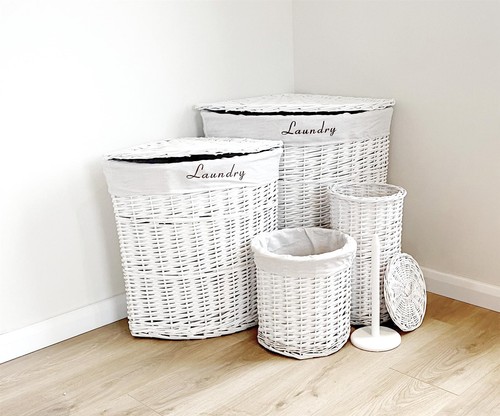 White wicker corner laundry - white,