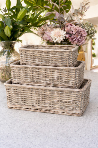 Shallow wicker storage baskets - storage,