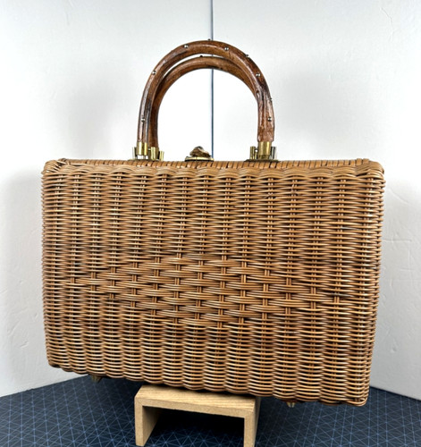 Brown woven wicker basket - basket, bag