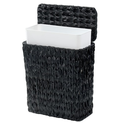 Black wicker trash can - black, with